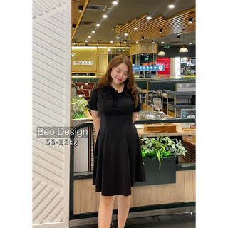 Đầm bigsize nữ Béo Design Đầm thun polo cổ đen 51kg đến 95kg
