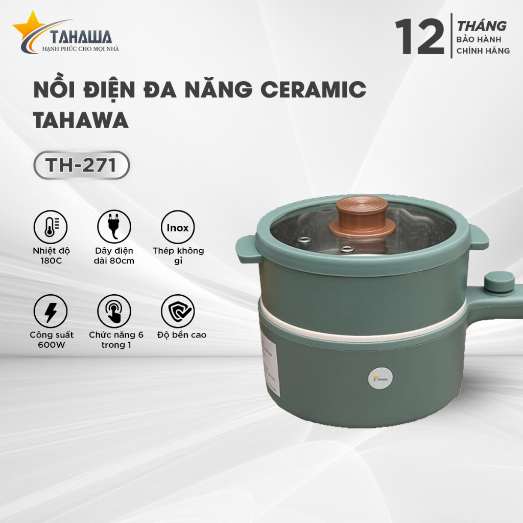 Nồi điện đa năng TAHAWA TH-271 nồi điện mini thiết kế xinh xắn nhỏ gọn, thuận tiện đặt trên bàn ăn, điều khiển bằng núm