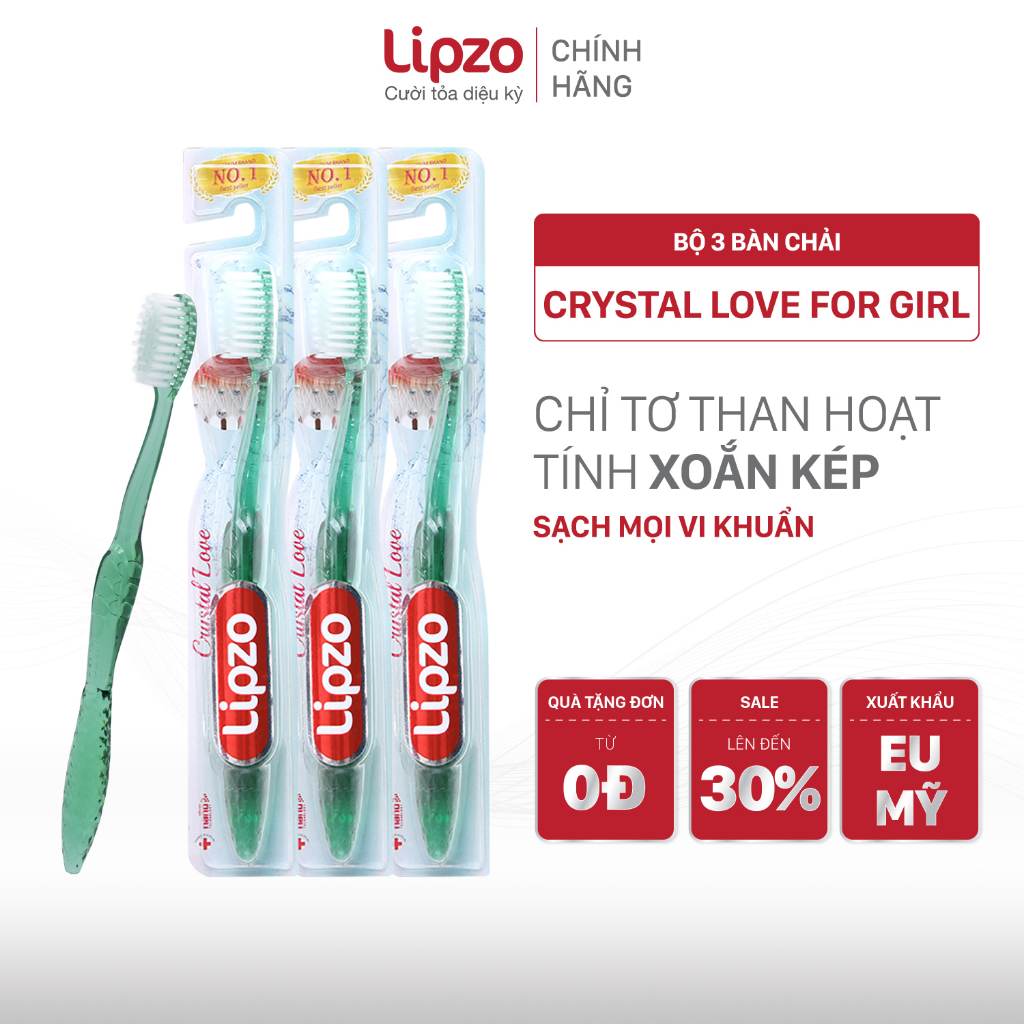 Combo 3 Bàn Chải Đánh Răng Lipzo Crystal Love For Girl Cho Nữ Giới  Công Nghệ Lông Nở Kết Hợp Chỉ Tơ Nha Khoa Siêu Mềm