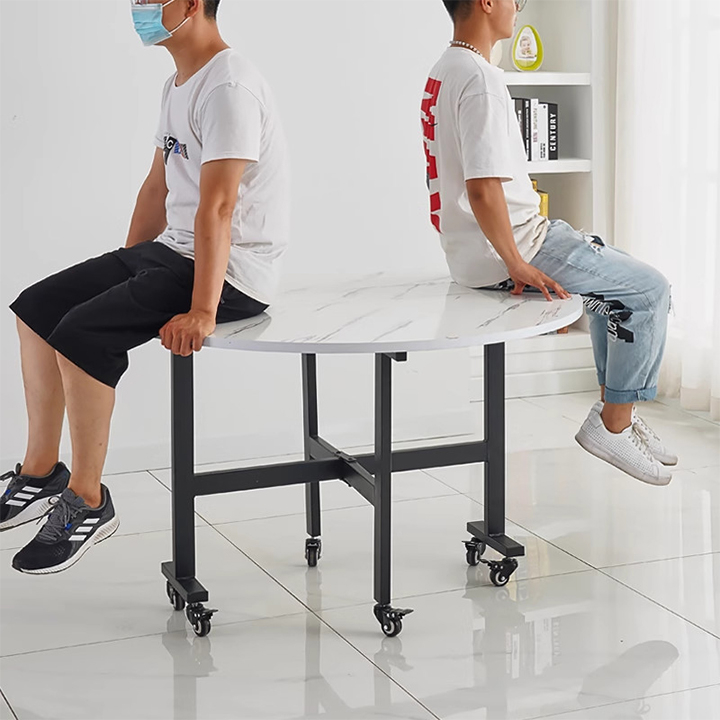 Bàn Ăn gấp hình tròn thông minh VÂN ĐÁ tích hợp di chuyển đa năng . có chức năng xoay 360*