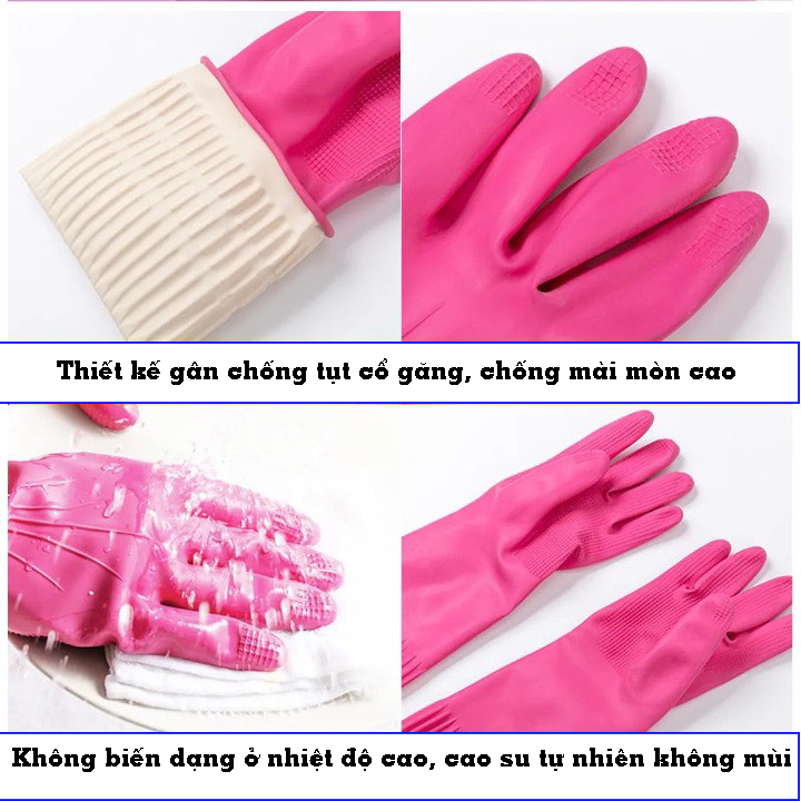 Găng tay cao su siêu dai gia dụng VH 38cm, thiên nhiên, an toàn cho da, đường vân, gai nhỏ chống trơn dieulinhshop