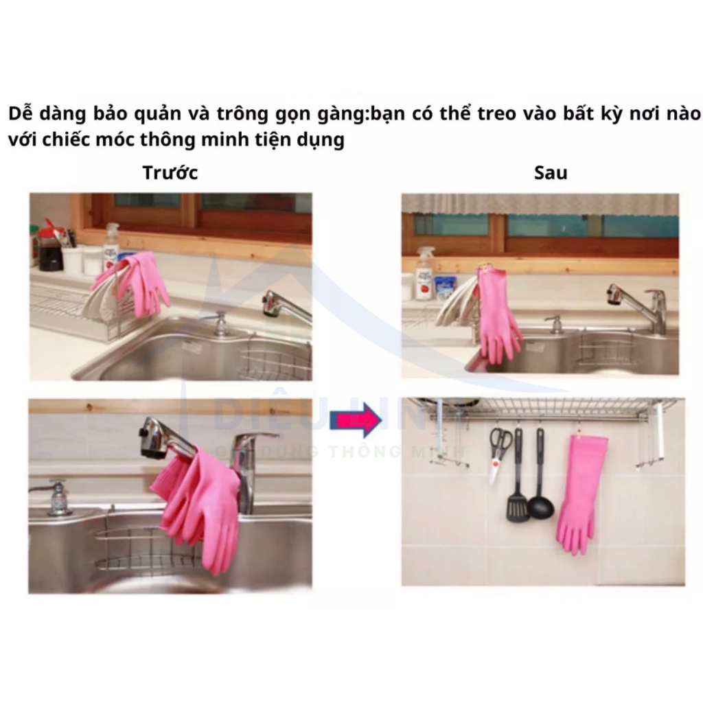 Găng tay cao su siêu dai gia dụng VH 38cm, thiên nhiên, an toàn cho da, đường vân, gai nhỏ chống trơn dieulinhshop