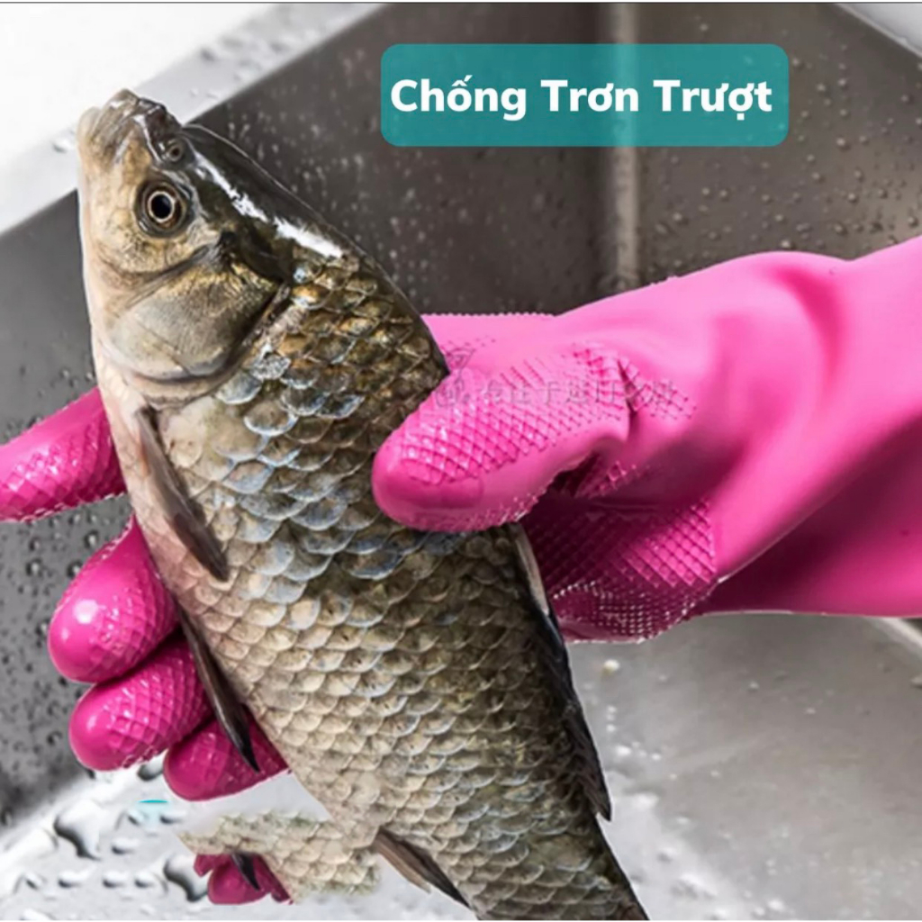 Găng tay cao su siêu dai gia dụng VH 38cm, thiên nhiên, an toàn cho da, đường vân, gai nhỏ chống trơn dieulinhshop