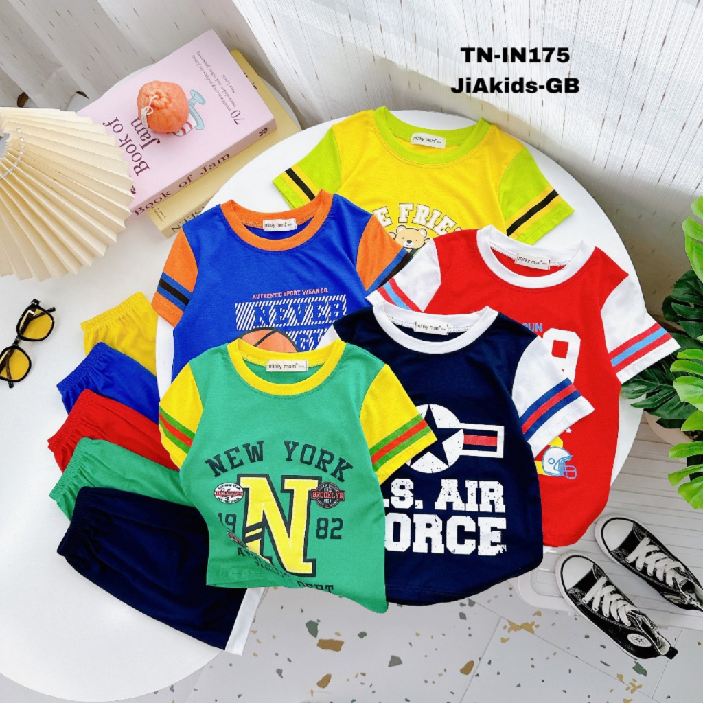Bộ Cộc Tay THUN LẠNH MINKY MOM In Hình Phong Cách Thể Thao Cho Bé Đi Học Đi Chơi 10-27 ký