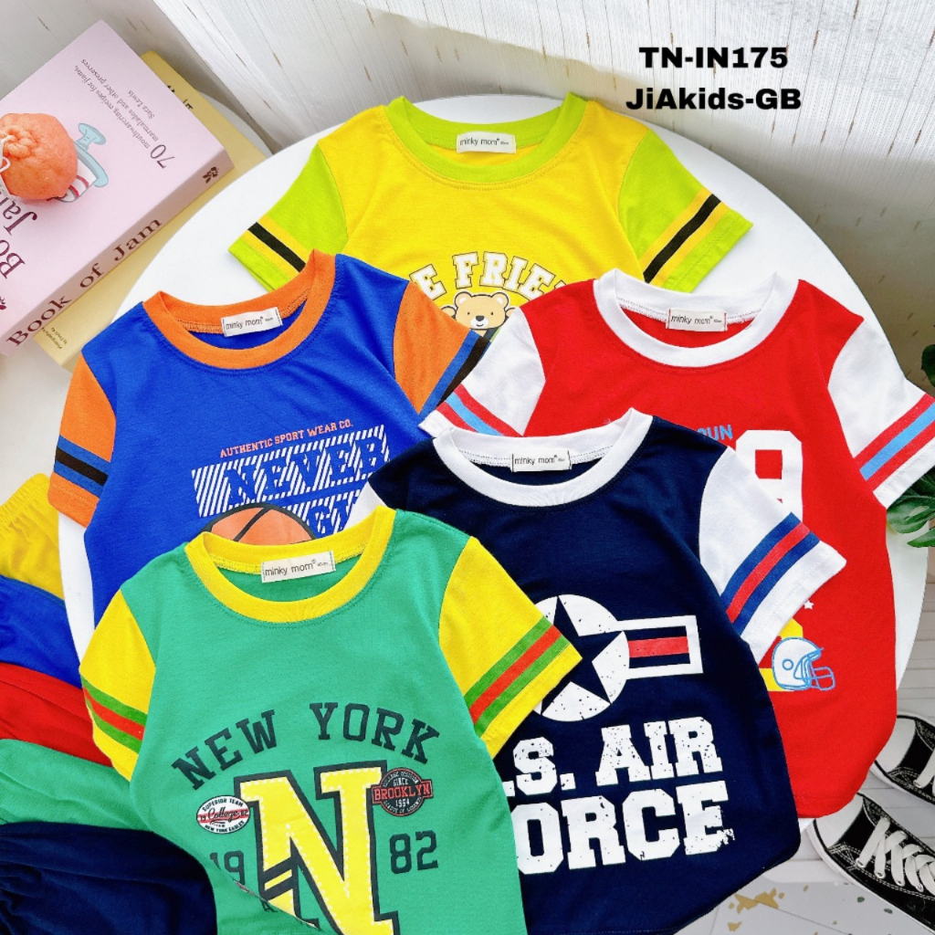 Bộ Cộc Tay THUN LẠNH MINKY MOM In Hình Phong Cách Thể Thao Cho Bé Đi Học Đi Chơi 10-27 ký