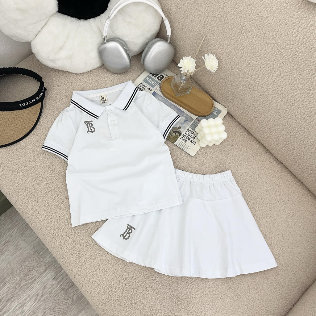 Váy Polo Cho Bé Gái Đi Học 8kg - 23kg, Váy có cổ cho bé Cotton Siêu Mát Lạnh Họa Tiết Thêu Cỏ Viền Trơn Mã 2