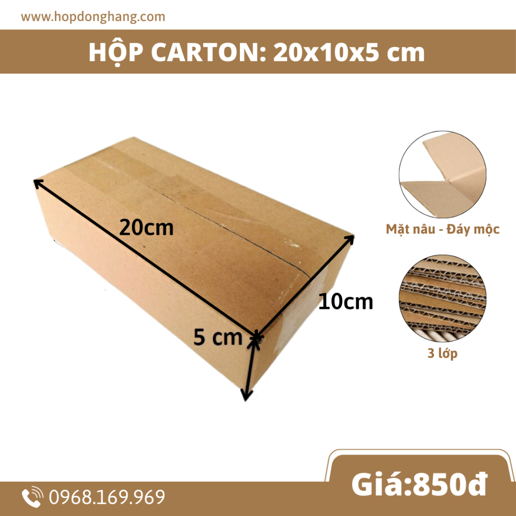 20x10x5 Combo 100 Hộp Carton Đóng Hàng Hộp Ship COD 3 Lớp sóng E Mặt Nâu