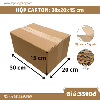 30x20x15 Combo 50 Hộp Carton Đóng Hàng Hộp Ship COD 3 Lớp sóng E Mặt Nâu
