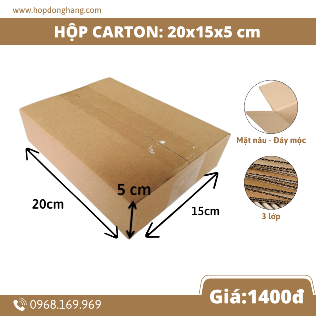 20x15x5 Hộp Carton Đóng Hàng Hộp Ship COD 3 Lớp sóng E Mặt Nâu
