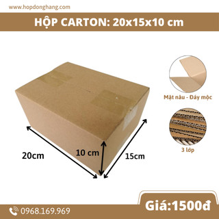 20x15x10 combo 50 hộp carton đóng hàng hộp ship cod 3 lớp sóng e mặt nâu
