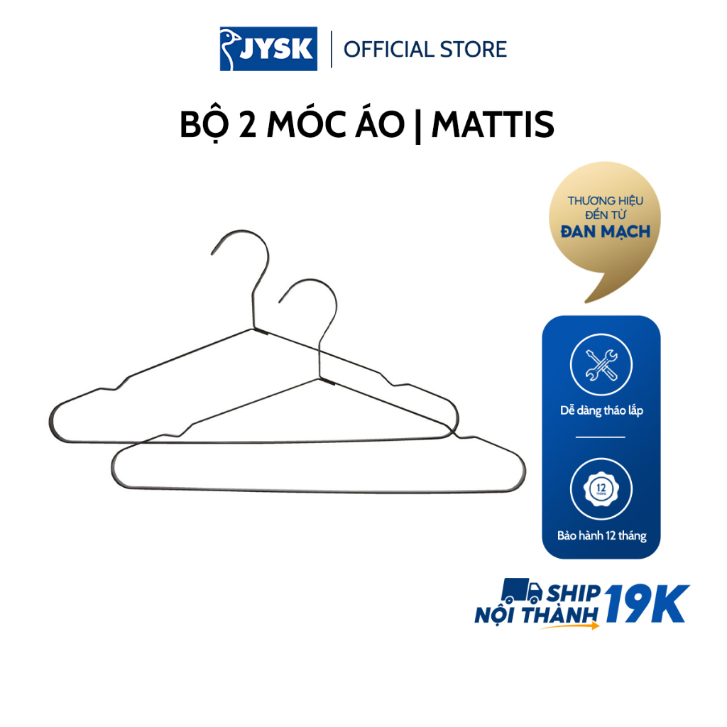 Bộ 2 móc áo | JYSK Mattis | kim loại | đen | R21xD42cm