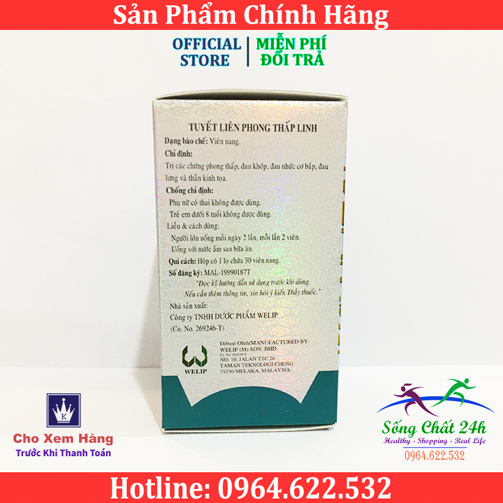 Viên Uống Hỗ Trợ Xương Khớp - Tuyết Liên Phong Thấp Linh Hộp 30 viên - Sống Chất 24h