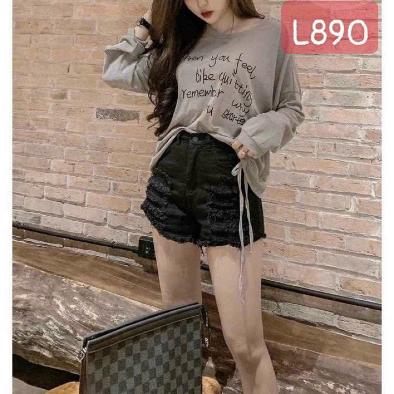 Quần shorts đùi kaki jean rách tua rua lưng cao - hình sàn chụp thật