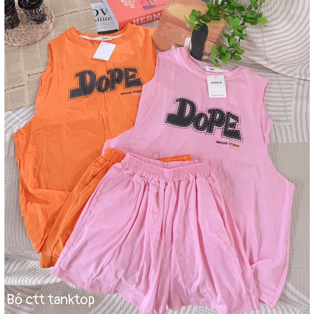 Set Bộ Đùi Cộc Tay Dáng Rộng Tanktop Nam Nữ Sát Nách Uniex In Chữ Dope - Bộ Đùi 3 Lỗ  Bigsize
