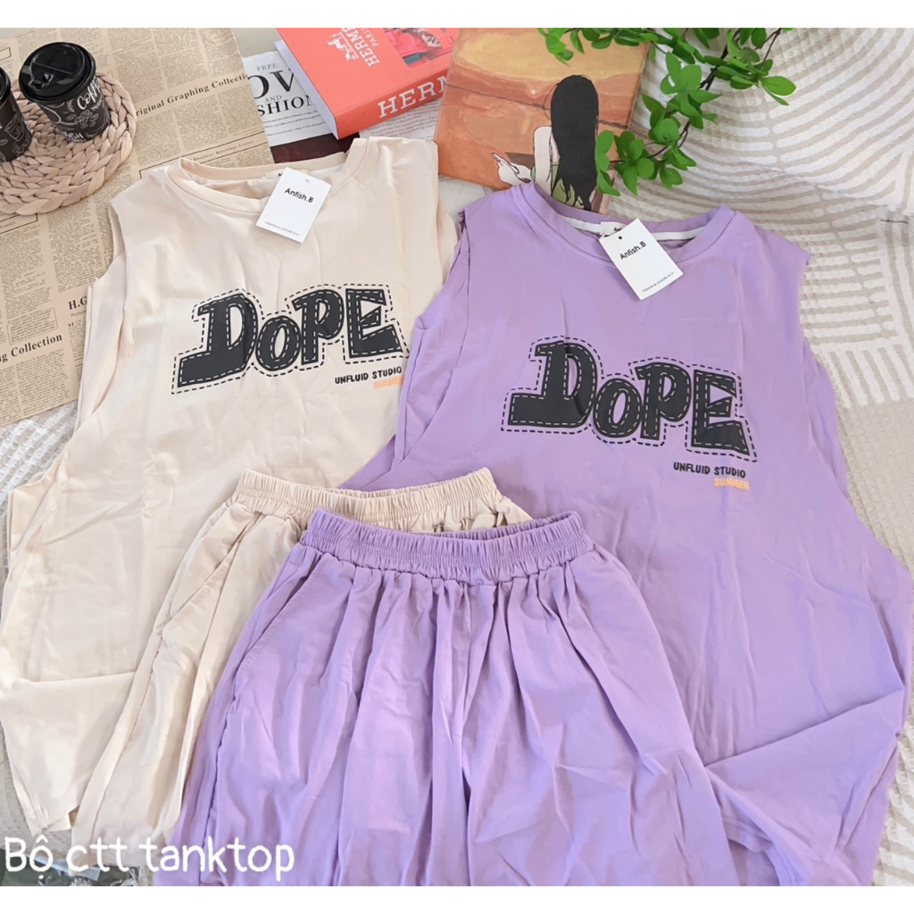 Set Bộ Đùi Cộc Tay Dáng Rộng Tanktop Nam Nữ Sát Nách Uniex In Chữ Dope - Bộ Đùi 3 Lỗ  Bigsize