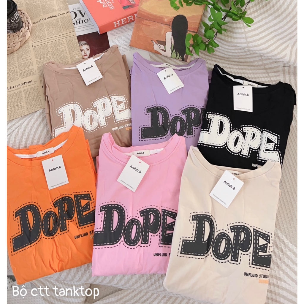 Set Bộ Đùi Cộc Tay Dáng Rộng Tanktop Nam Nữ Sát Nách Uniex In Chữ Dope - Bộ Đùi 3 Lỗ  Bigsize