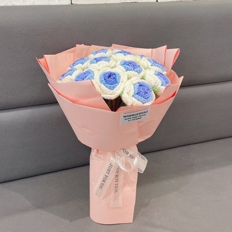 Bó hoa hồng handmade nhiều loại bằng len cao cấp, hoa giả trang trí, dùng làm quà tặng vô cùng ý nghĩa - L04