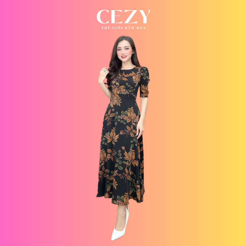 Đầm hoa bigsize 45kg-80kg CEZY cổ tròn dáng dài có lót chất mango mềm mát D201