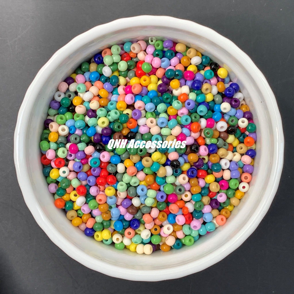 10g/50g Hạt cườm thủy tinh 4mm màu đục loại cao cấp dùng làm trang sức thủ công, vòng tay..DIY