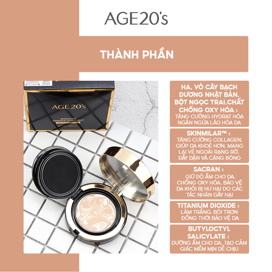 [TẶNG 1 LÕI] Phấn Tươi X2 Che Khuyết Điểm AGE 20’S Signature Essence Cover Pact Intense Cover 14g