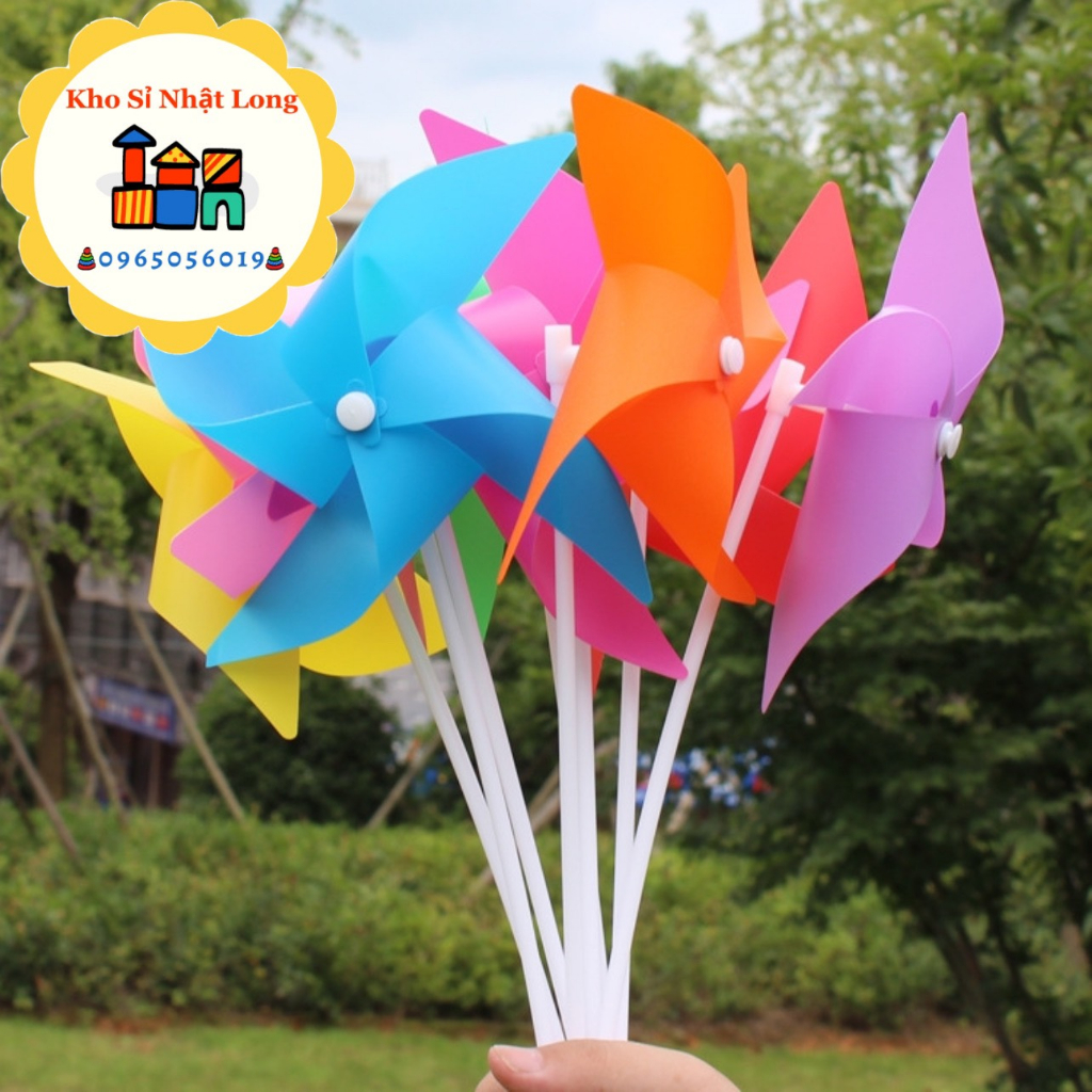 Chong chóng nhựa 4 CÁNH 1 MÀU 24 CM cầm tay - Chong chóng que cầm