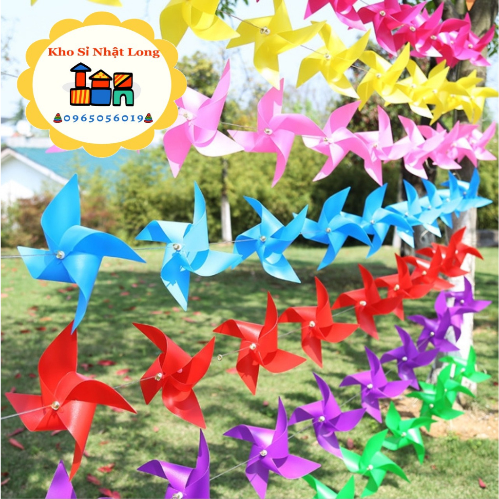 100 chong chóng nhựa 7 màu 20cm treo dây trang trí trường học, mầm non, khu du lịch, nhà chùa