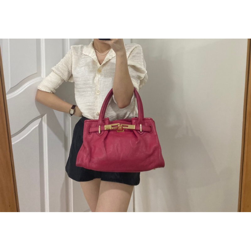 Túi vintage hiệu Lovcat Pháp da thật màu hồng - secondhand