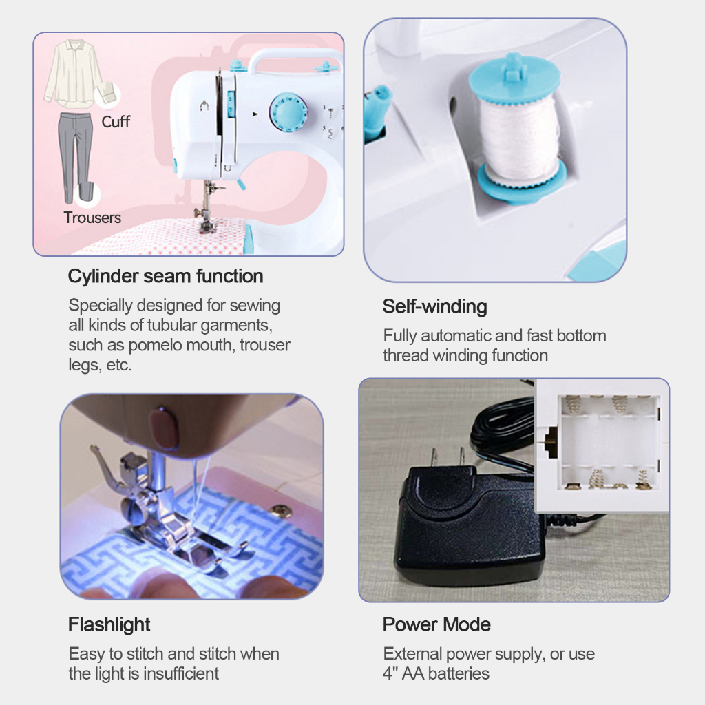 Máy may để bàn 12 đường may,mini Máy Khâu Gia Đình Để Bàn Thông Có Đèn Led Tiện Lợi Sử Dụng may được vải thun kèm chân
