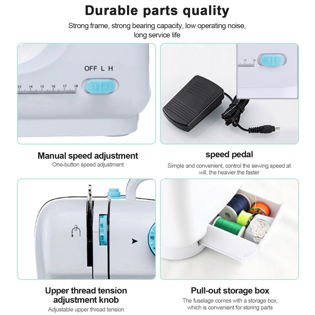 Máy may để bàn 12 đường may,mini Máy Khâu Gia Đình Để Bàn Thông Có Đèn Led Tiện Lợi Sử Dụng may được vải thun kèm chân