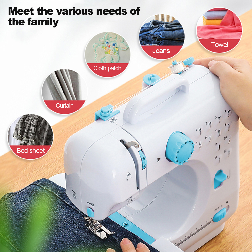 Máy may để bàn 12 đường may,mini Máy Khâu Gia Đình Để Bàn Thông Có Đèn Led Tiện Lợi Sử Dụng may được vải thun kèm chân