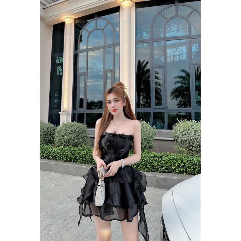 Đầm tacka đính hoa phối đá