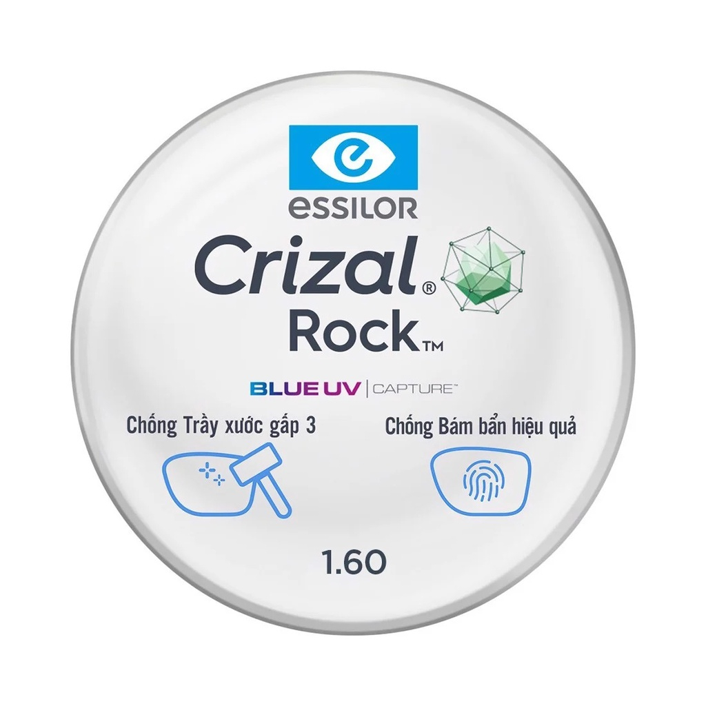 Tròng kính Exfash Essilor Crizal Rock Pháp hận chế trầy, ngăn ánh sáng xanh, UV với E-SPF35