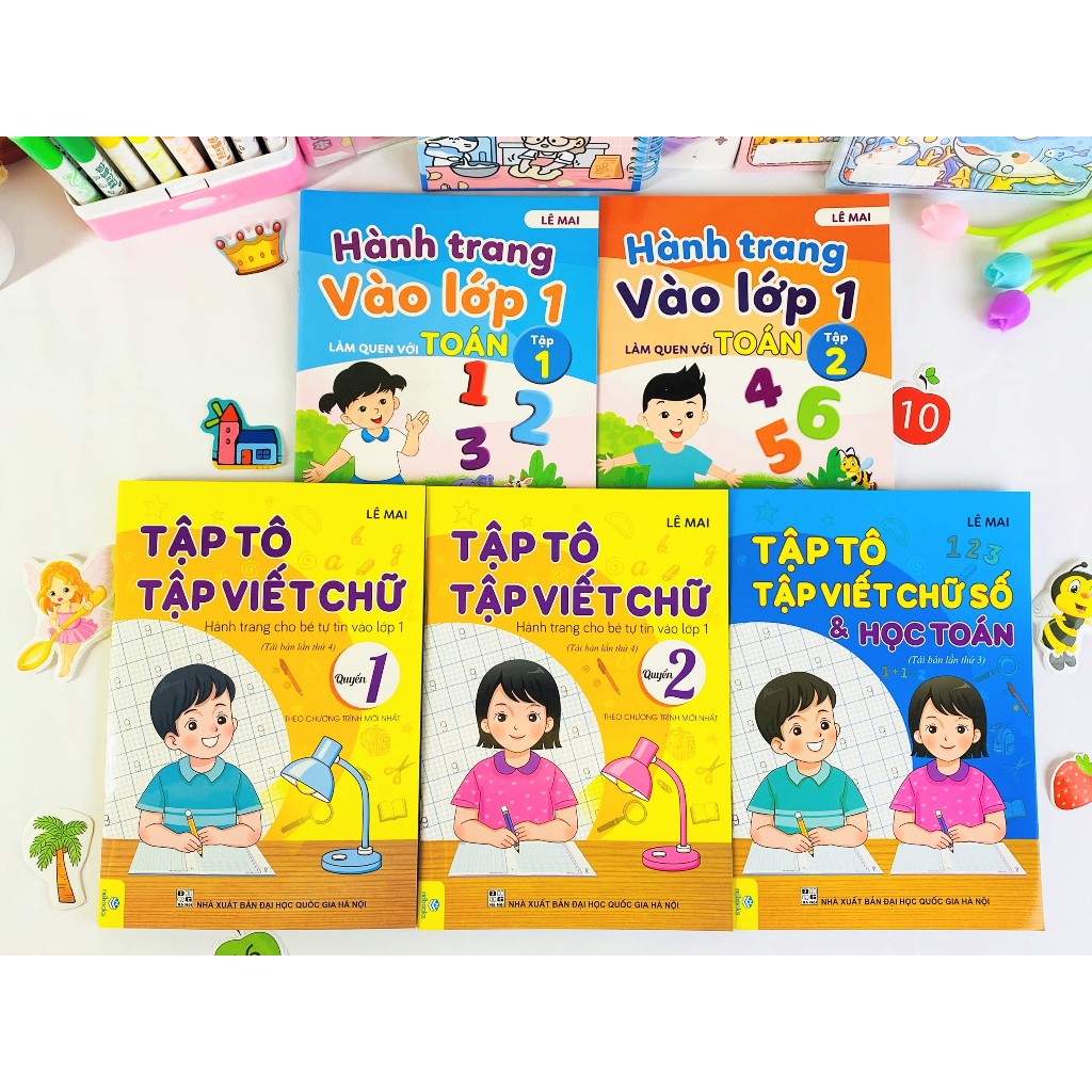 Sách - Combo 5 cuốn Tập tô tập viết chữ, số và học Toán, Hành trang vào lớp 1 - ndbooks