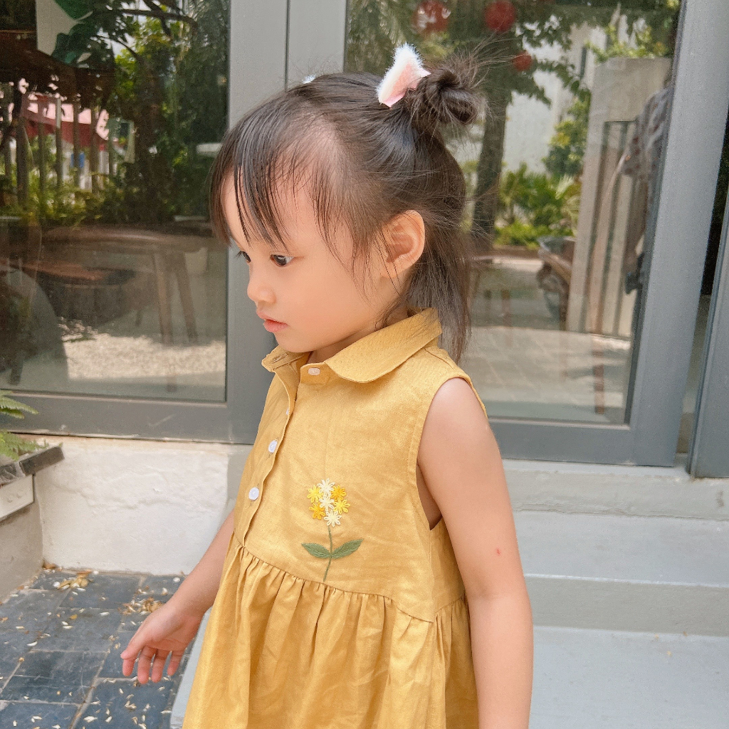 Váy Linen thêu tay vintage siêu xinh cho bé gái