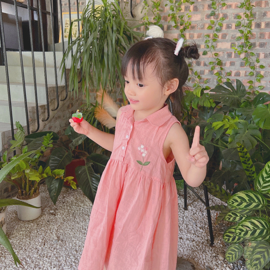 Váy Linen thêu tay vintage siêu xinh cho bé gái