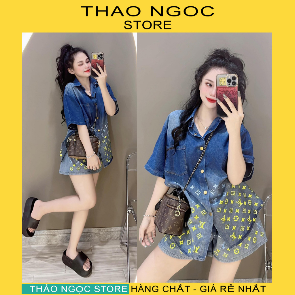 Set bộ đùi jean họa tiết L V loang màu tay con! (có sẵn hình thật) THẢO NGỌC STORE