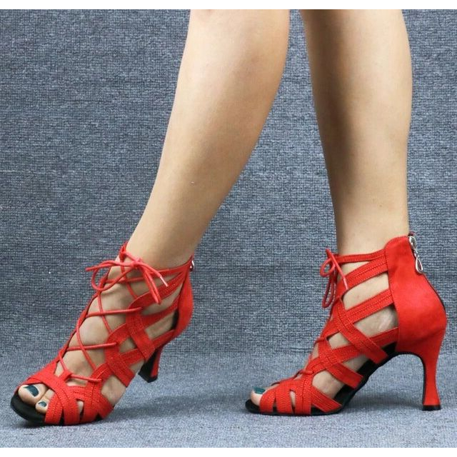 Giày boots latin khiêu vũ cột dây cao cấp-đế da mềm mẫu mới 7 phân