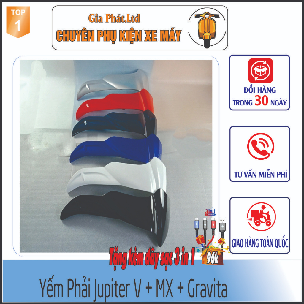 Yếm Ngoài Bên Phải xe Jupiter V - MX - Gravita - [Tặng miễn phí dây sạc nhanh]