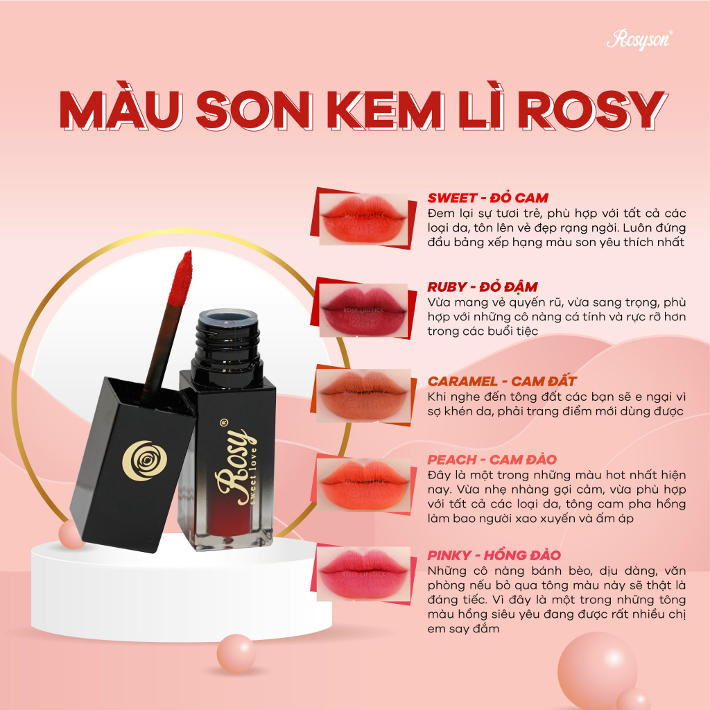 Son Kem Lì Rosy Công Nghệ Hàn Quốc lên màu chuẩn, mềm môi, không chì an toàn cho phụ nữ mang thai