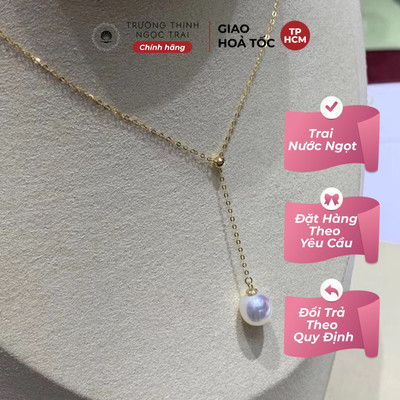 Dây Chuyền Titan Đính Hạt Ngọc Trai Nước Ngọt Rơi 8ly Trẻ Trung - Ngọc Trai Trường Thịnh