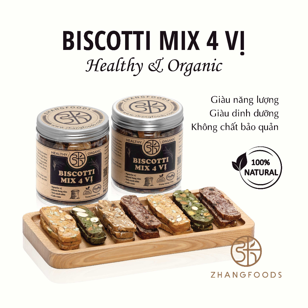 Bánh Biscotti Mix 4 Vị- Zhangfoods- Healthy & Organic-  Ăn Vặt- Eat Clean- Ăn Kiêng