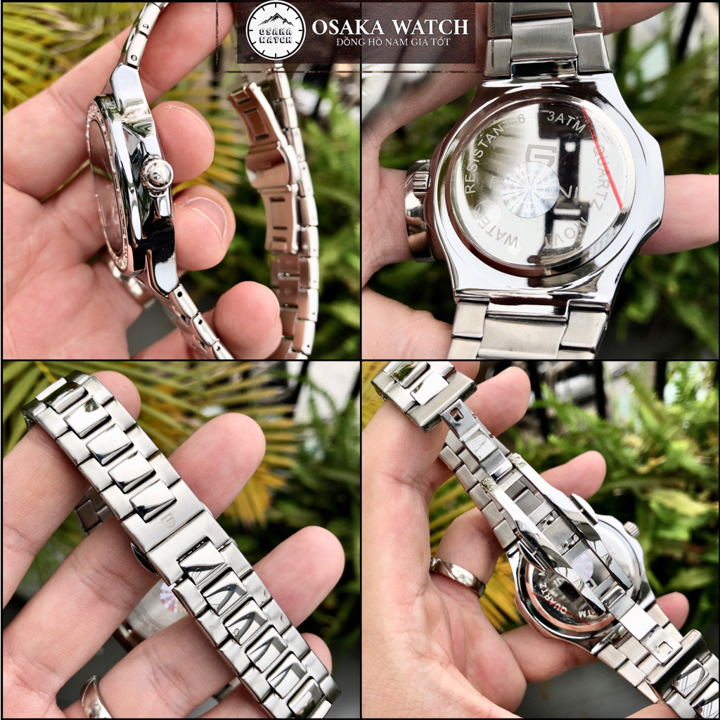 Đồng Hồ Nam Pagini Nautilus PA9979 Viền Đá Mặt Vuông Dây Thép Không Gỉ Đúc Đặc Fullbox Chính Hãng