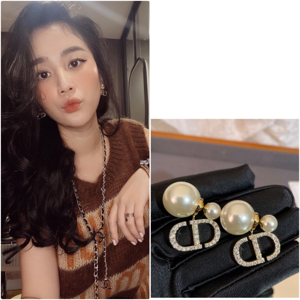 Khuyên tai chữ CD treo đính đá sang chảnh ECD34