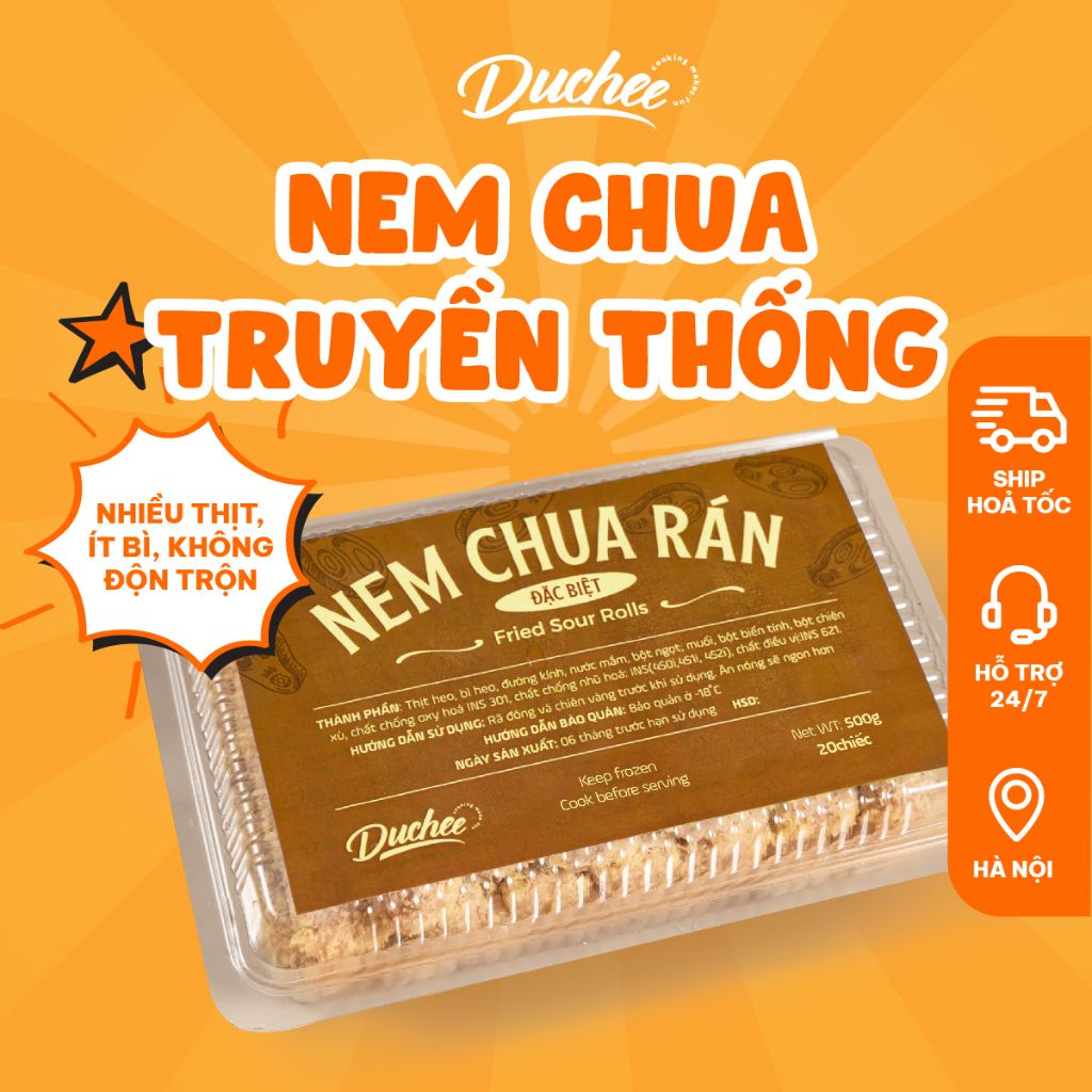 [FREESHIP] Nem Chua Rán Duchee, Hộp 20 Chiếc, Vị Truyền Thống Đặc Biệt, Nhiều Thịt, Vỏ Mỏng Giòn