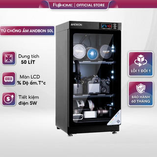 Tủ chống ẩm máy ảnh 50 lít nhập khẩu CN Nhật Bản Andbon AD-50S, Tủ hút ẩm máy ảnh 50l ba ngăn màn LCD điều chỉnh % độ ẩm