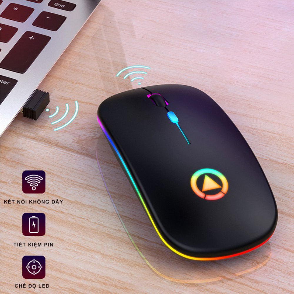Chuột máy tính không dây A2 siêu bền LED RGB đẹp DPI 3 chế độ kết nối LAPTOP PC TIVI chống ồn bảo hành 1 đổi 1
