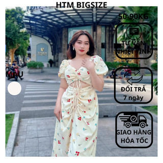 Đầm Maxi Hoa In Nữ Bigsize Rút Dây Ngực Tay Phồng Chất Xốp Hàn Xịn Sò Che Khuyết Điểm Cho Người Béo 50.90kg