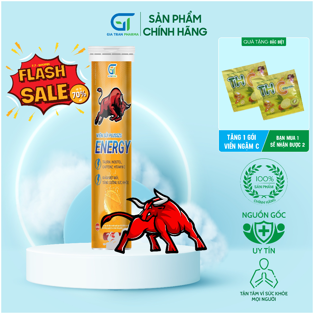 Viên Sủi Tăng Lực Plusszs Energy - Giúp cơ thể tỉnh táo, giảm mệt mỏi, tăng cường sức khoẻ (20 viên x 4g)