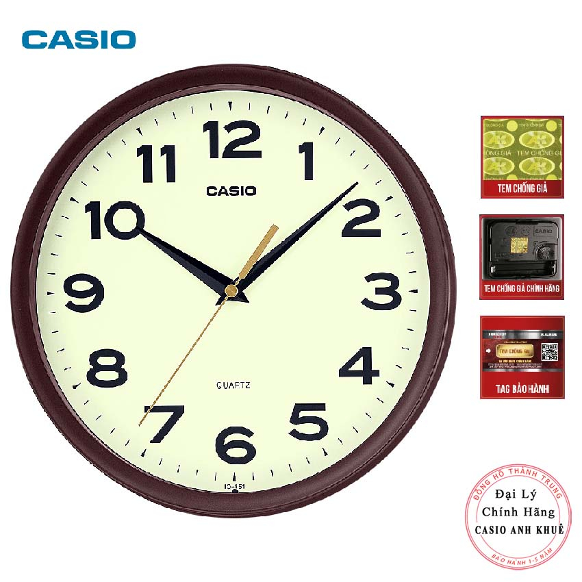 Đồng hồ treo tường Casio IQ-151-5DF vỏ nâu ( đường kính 25cm)
