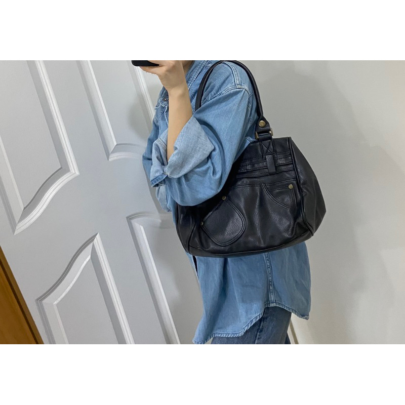 Túi vintage da thật hộp vuông si hiệu En so En Hàn kiểu dáng y2k - secondhand